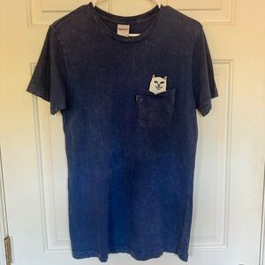RIP N DIP - Women’s Blue T-shirt w/ Lord Nermal Cat in the Pocket Size- Small